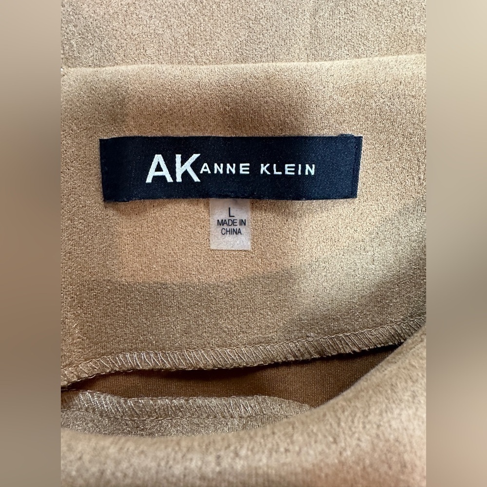 Anne Klein Short Sleeve Dress Med Brown Scalloped Hem & Sleeves Women’s Size L - Picture 5 of 9
